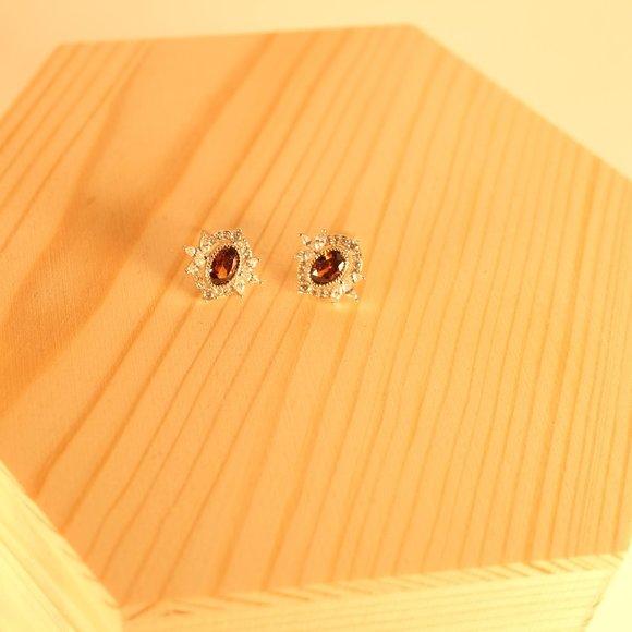 Sterling Silver Crystal Oval Stud Earrings Vintage Red Earrings Minimalist Geome - Picture 4 of 6